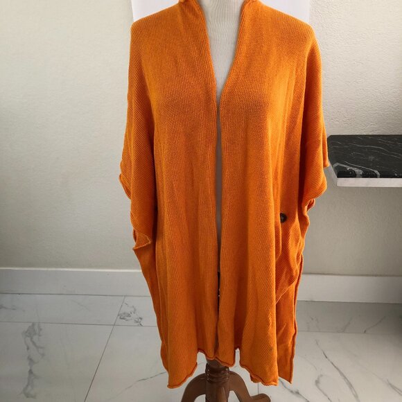 Eskandar Neiman Marcus One Size Orange Mustar Linen Tabard Sweater Tunic Poncho - Picture 1 of 6